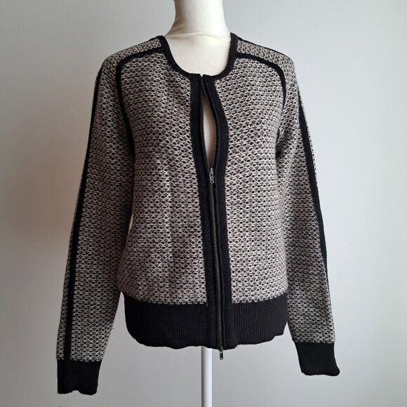 J Crew cardigan sweater black white contrast trim two way zip wool S - Picture 1 of 15